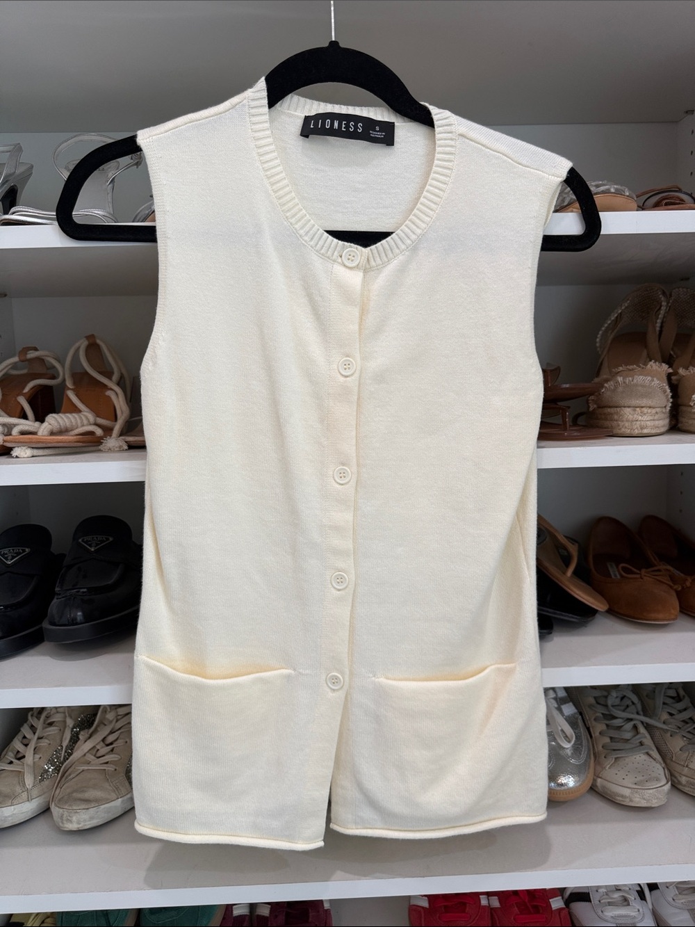 Lioness Cream Button-Front Sleeveless Knit Vest